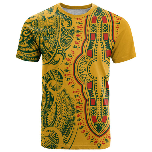 Africa Dashiki African Tribal Art Mixed Polynesian Tattoo Gold Color Unique T Shirt