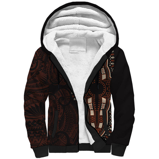 Africa Dashiki African Tribal Art Mixed Polynesian Tattoo Red Color Unique Sherpa Hoodie