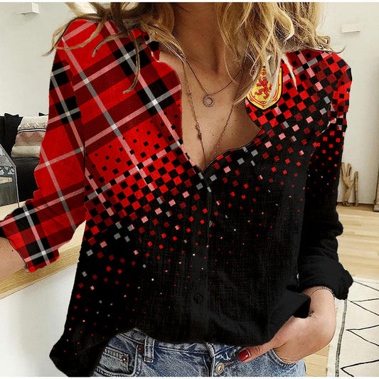 (Custom Personalised) Scottish Gaelic Crest Scotland Lion Tartan Women Casual Shirt