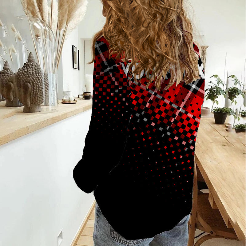 (Custom Personalised) Scottish Gaelic Crest Scotland Lion Tartan Women Casual Shirt