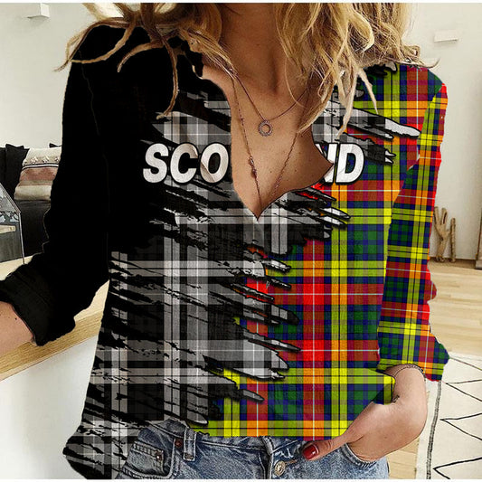 (Custom Personalised) Scottish Tartan Scotland Modern Crest Tartan Women Casual Shirt