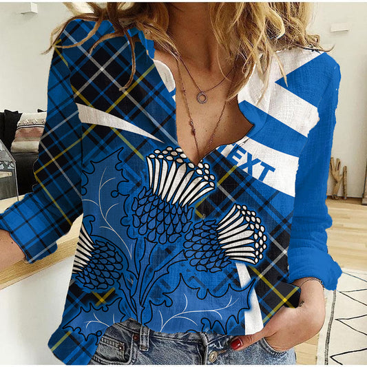 (Custom Personalised) Scottish Thistle Tartan Scottish Alba Flag Style Women Casual Shirt