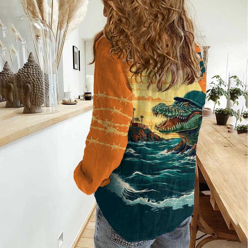 Everglades Alligator Alcatraz Vintage Women Casual Shirt