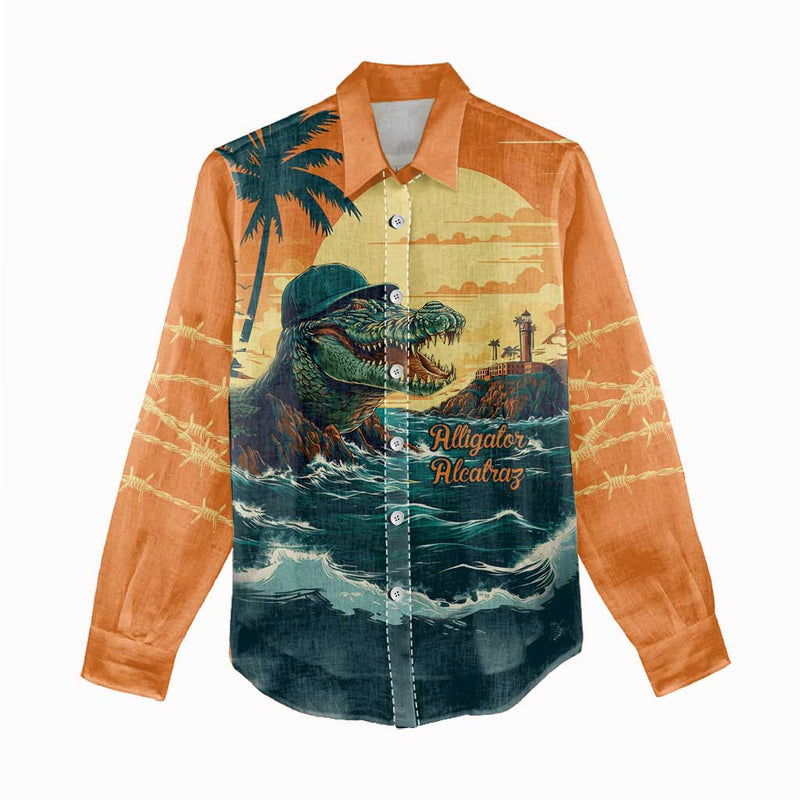 Everglades Alligator Alcatraz Vintage Women Casual Shirt