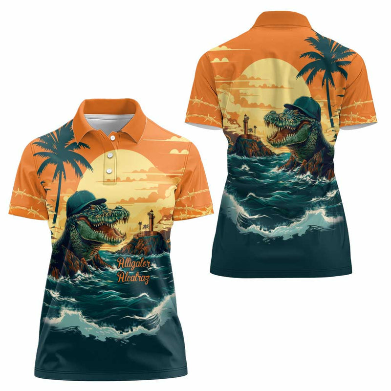 Everglades Alligator Alcatraz Vintage Women Polo Shirt