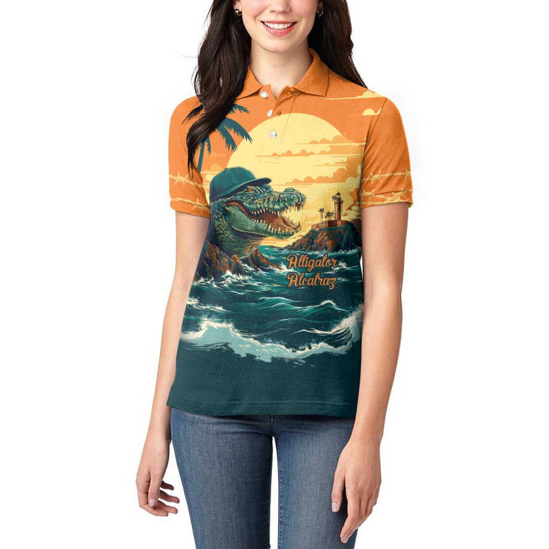 Everglades Alligator Alcatraz Vintage Women Polo Shirt