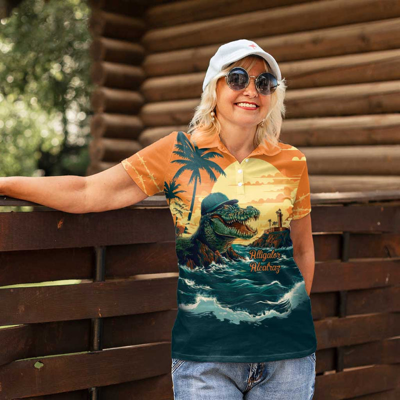 Everglades Alligator Alcatraz Vintage Women Polo Shirt