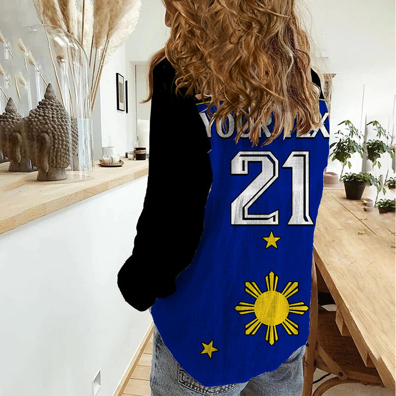 (Custom Text And Number) Philippines Concept Home Football Pilipinas Flag Black Style 2023 Women Casual Shirt