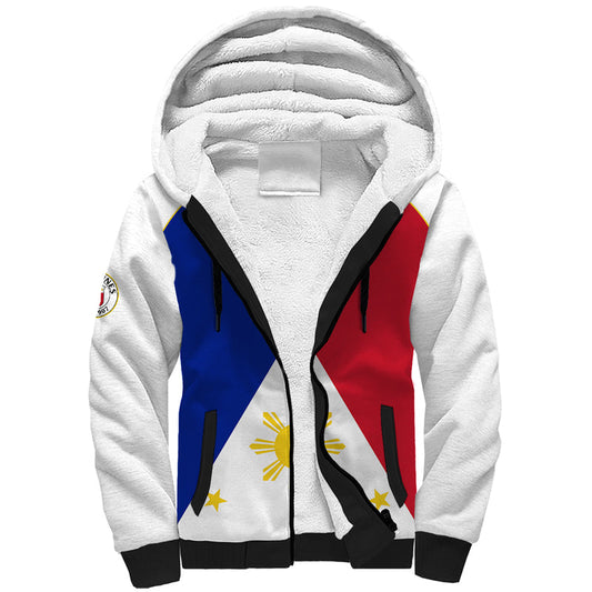 (Custom Text And Number) Philippines Concept Home Football Pilipinas Flag White Style 2023 Sherpa Hoodie