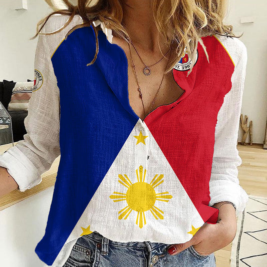 (Custom Text And Number) Philippines Concept Home Football Pilipinas Flag White Style 2023 Women Casual Shirt