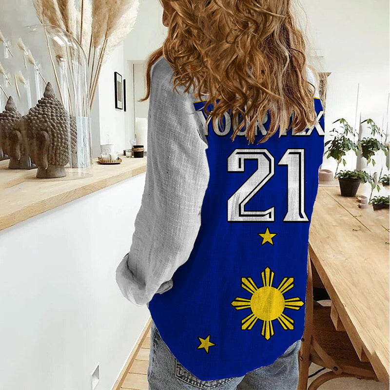 (Custom Text And Number) Philippines Concept Home Football Pilipinas Flag White Style 2023 Women Casual Shirt