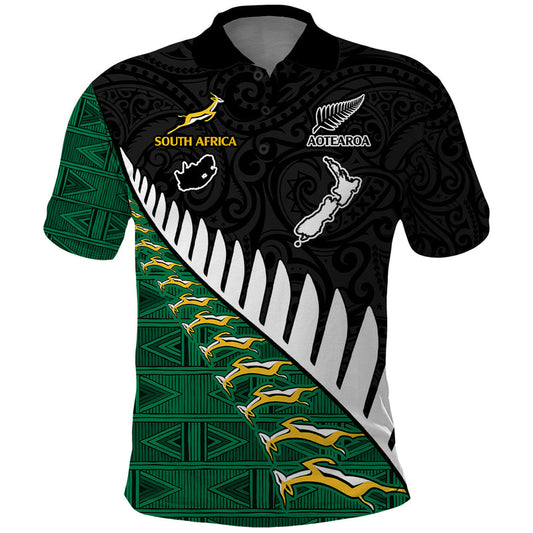 Custom South Africa and Aotearoa Rugby Springboks Black Fern Maori Vibe Polo Shirt