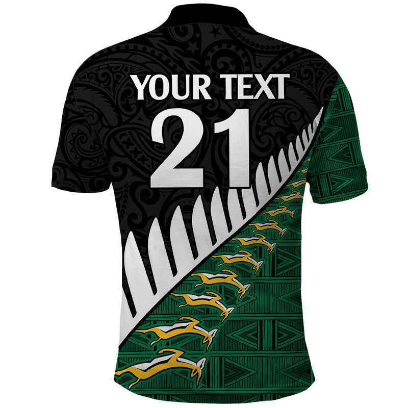 Custom South Africa and Aotearoa Rugby Springboks Black Fern Maori Vibe Polo Shirt