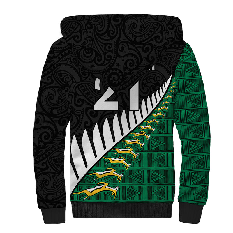 Custom South Africa and Aotearoa Rugby Springboks Black Fern Maori Vibe Sherpa Hoodie