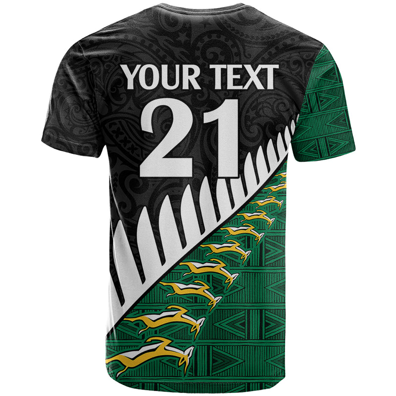 Custom South Africa and Aotearoa Rugby Springboks Black Fern Maori Vibe T Shirt