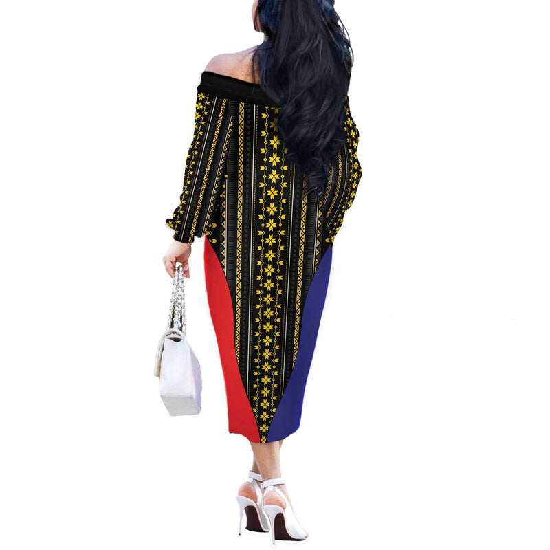 Afro Pinoy Blackapino Half Black Filipino Off The Shoulder Long Sleeve Dress