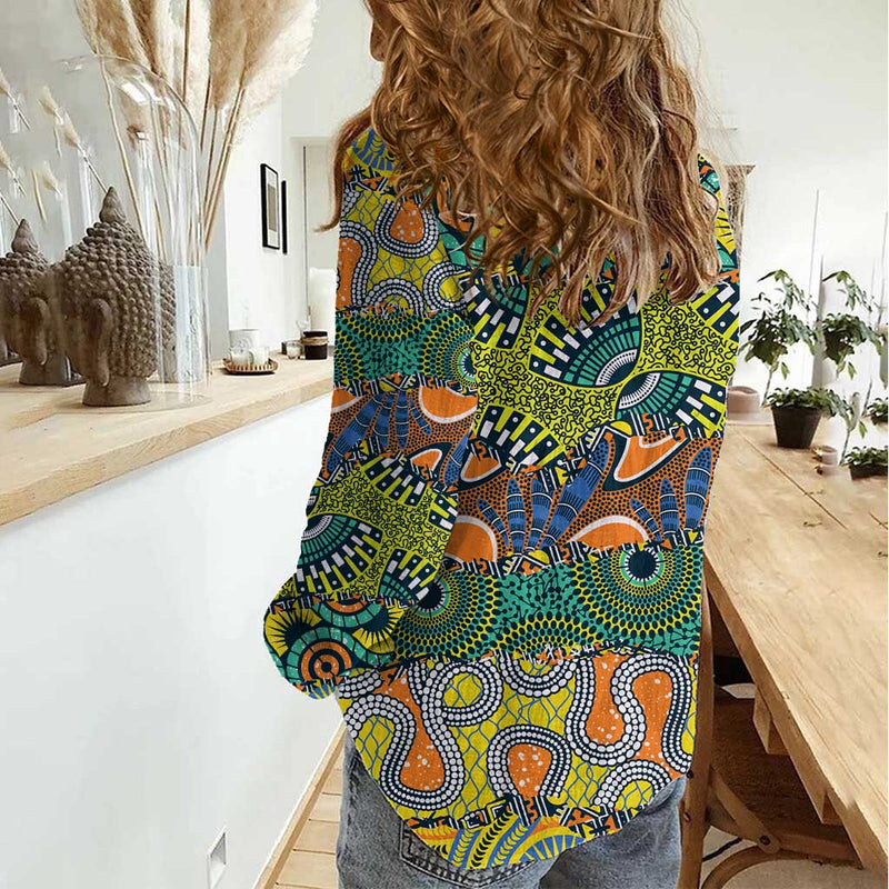 Africa Tribal Mixed Pattern Women Casual Shirt