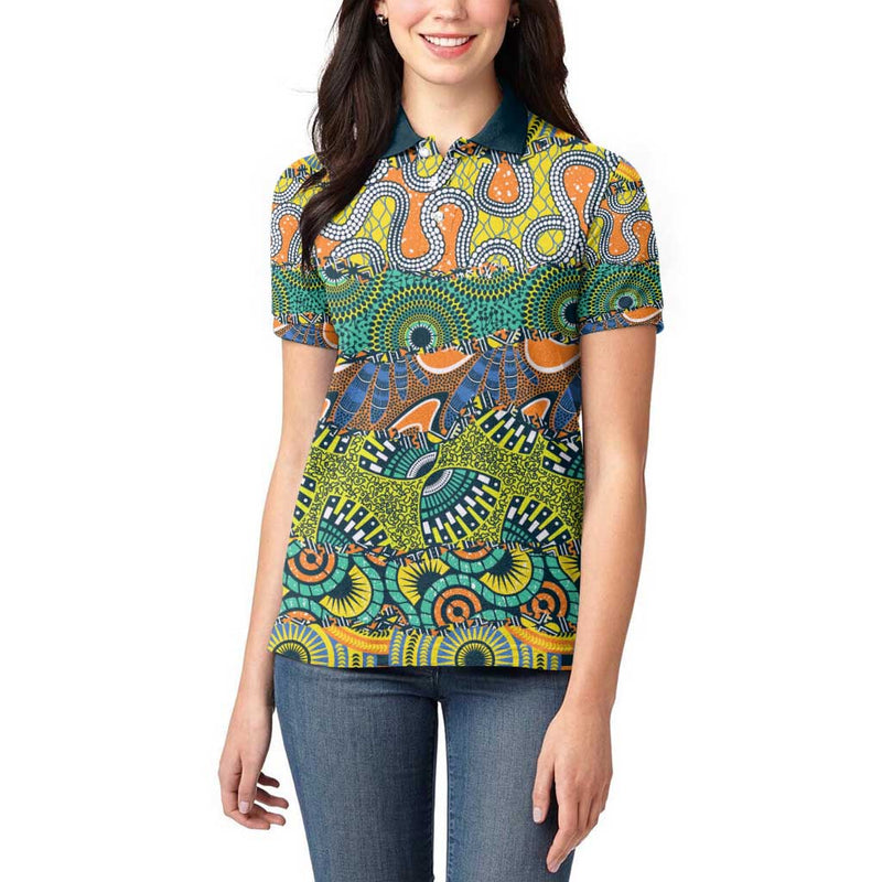 Africa Tribal Mixed Pattern Women Polo Shirt
