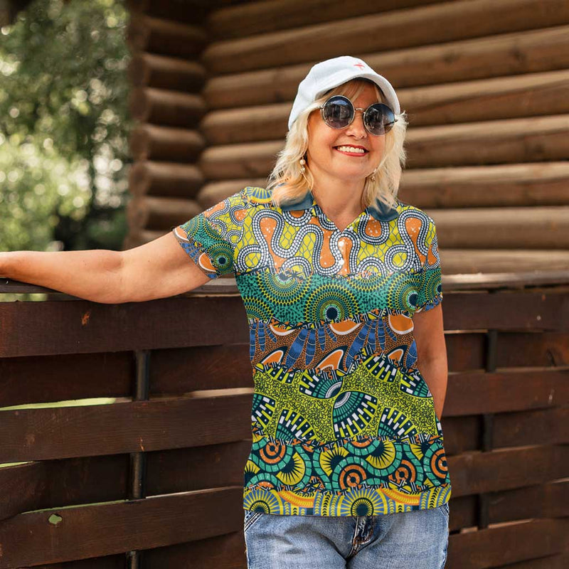 Africa Tribal Mixed Pattern Women Polo Shirt