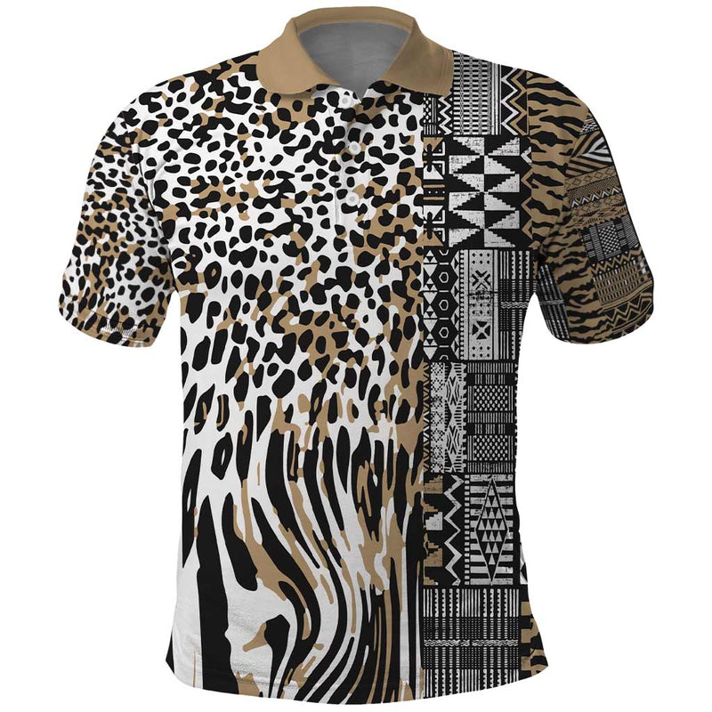 Africa Tribal Pattern Mixed Leopard Skin Polo Shirt