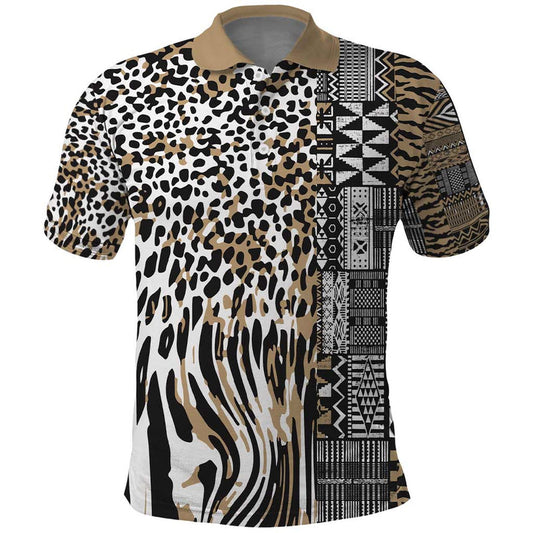 Africa Tribal Pattern Mixed Leopard Skin Polo Shirt