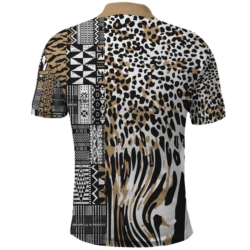 Africa Tribal Pattern Mixed Leopard Skin Polo Shirt