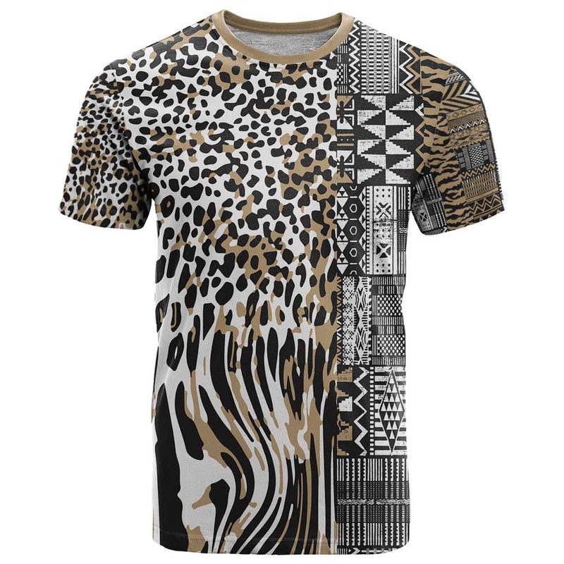 Africa Tribal Pattern Mixed Leopard Skin T Shirt
