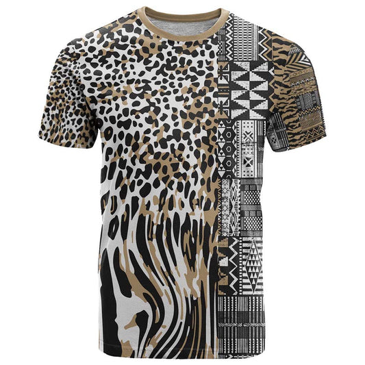 Africa Tribal Pattern Mixed Leopard Skin T Shirt