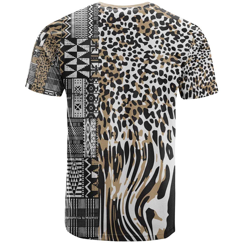Africa Tribal Pattern Mixed Leopard Skin T Shirt