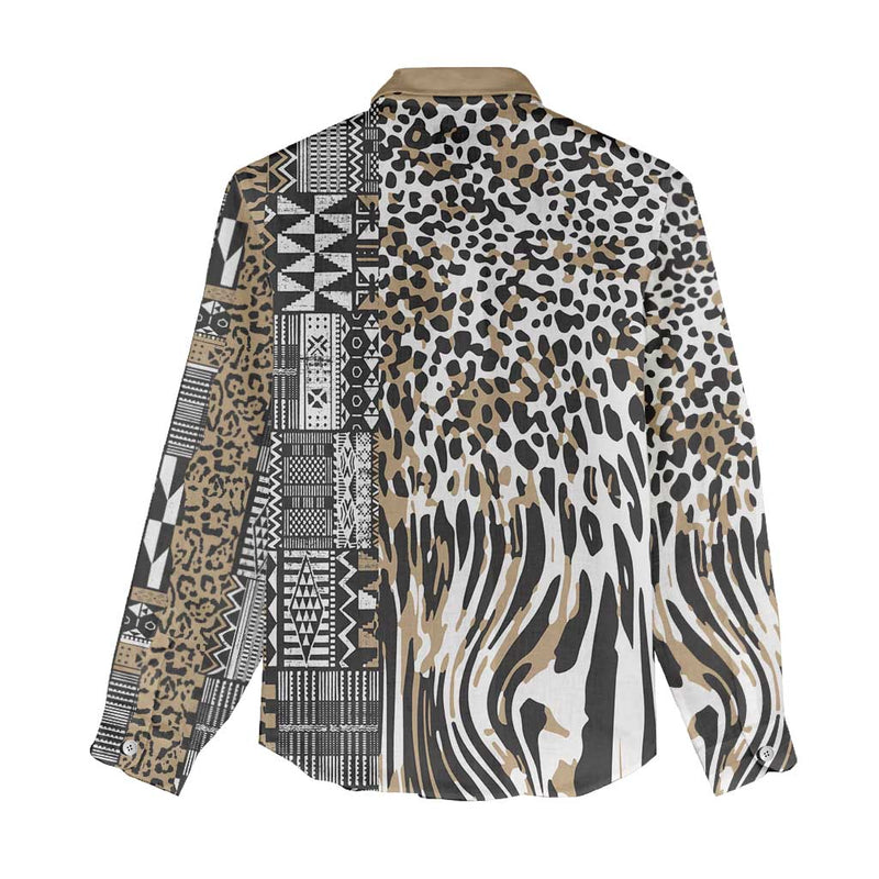 Africa Tribal Pattern Mixed Leopard Skin Women Casual Shirt
