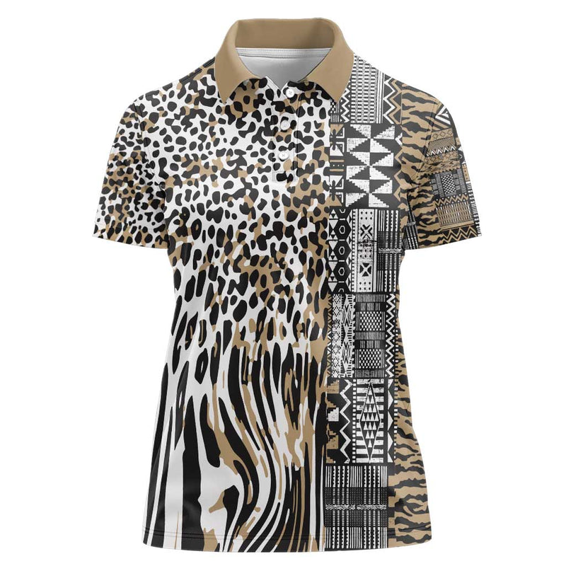 Africa Tribal Pattern Mixed Leopard Skin Women Polo Shirt