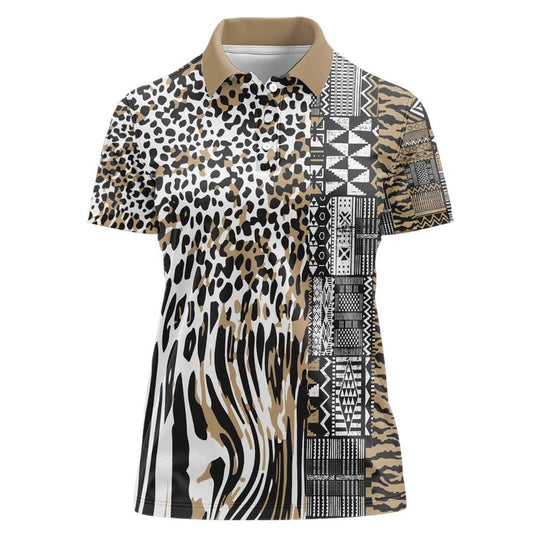 Africa Tribal Pattern Mixed Leopard Skin Women Polo Shirt
