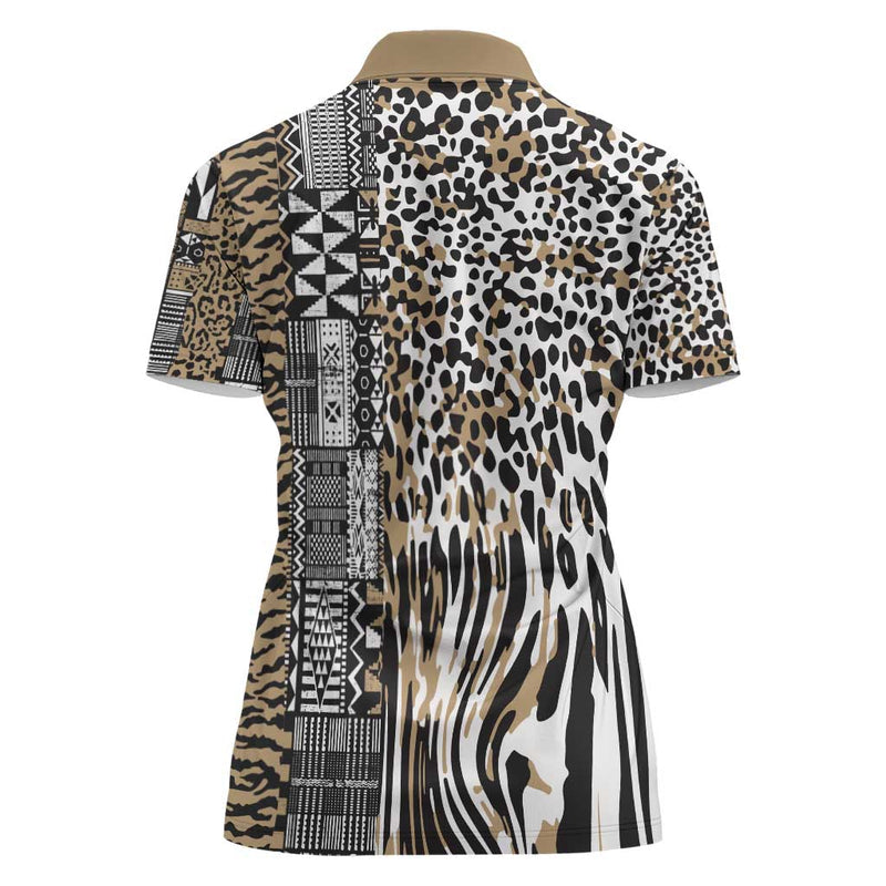 Africa Tribal Pattern Mixed Leopard Skin Women Polo Shirt