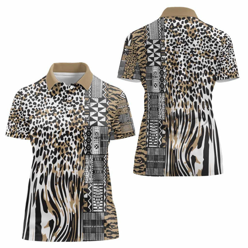 Africa Tribal Pattern Mixed Leopard Skin Women Polo Shirt