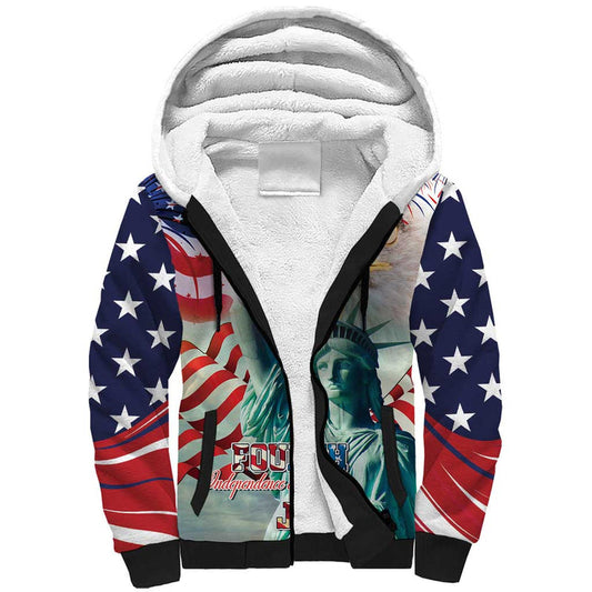 4th of July USA Statue of Liberty Happy Independence Day Sherpa Hoodie
