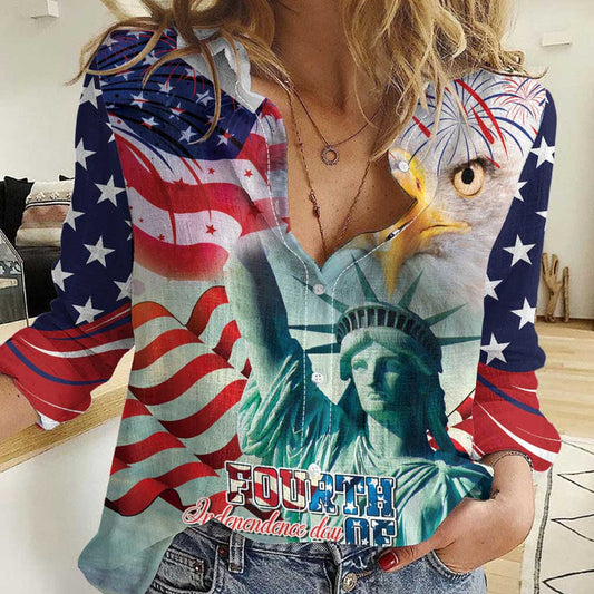 4th of July USA Statue of Liberty Happy Independence Day Women Casual Shirt
