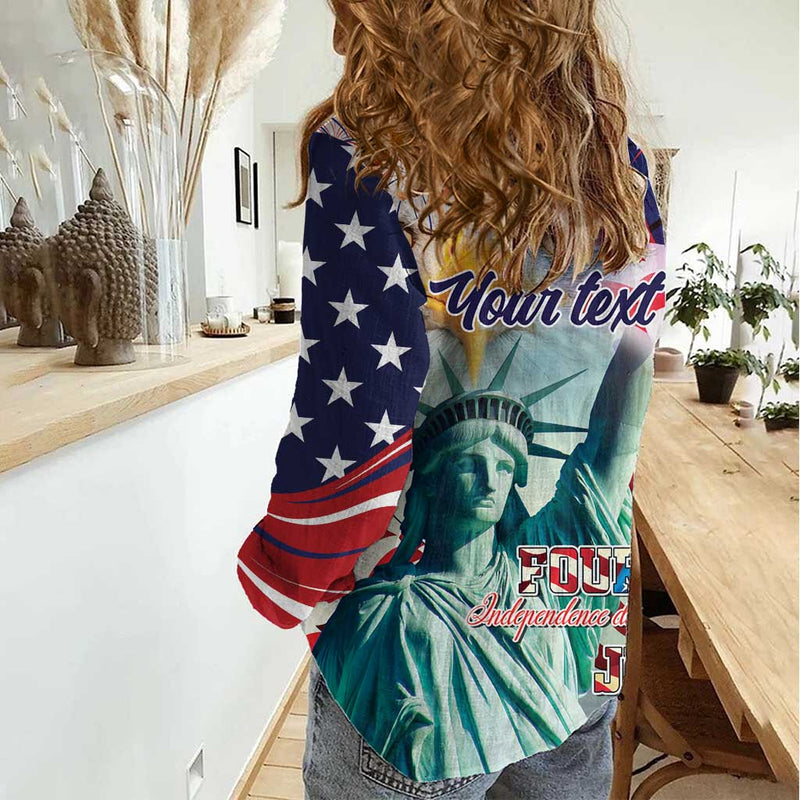 4th of July USA Statue of Liberty Happy Independence Day Women Casual Shirt