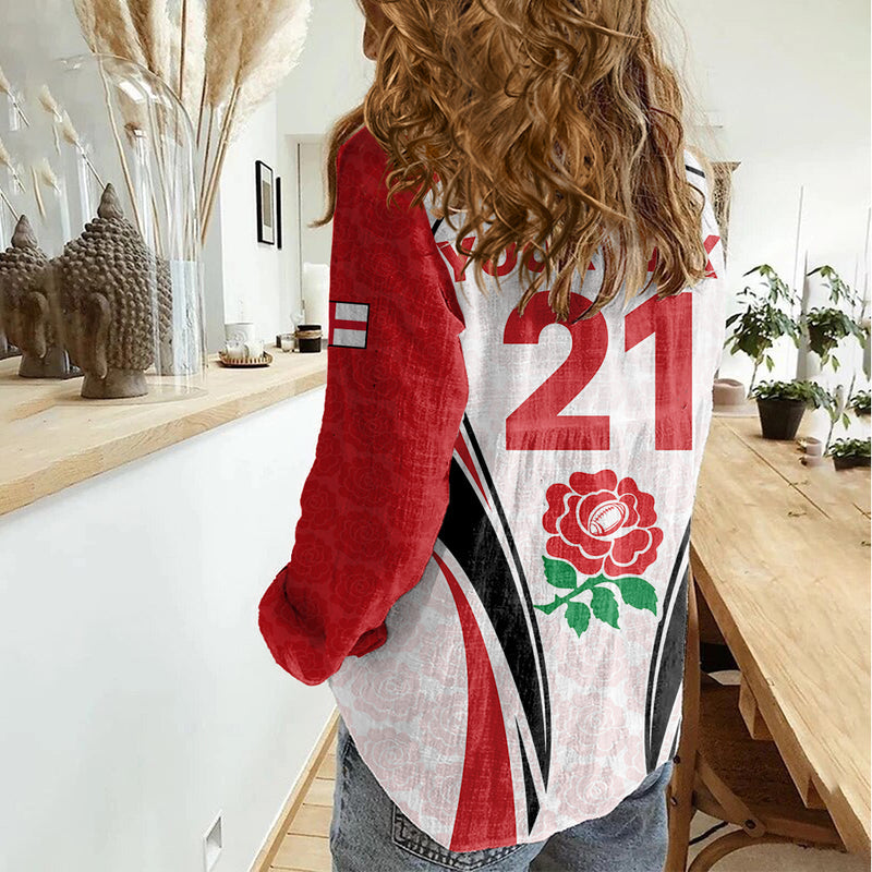 Custom England Rugby Come On Red Rose Word Cup 2023 Women Casual Shirt