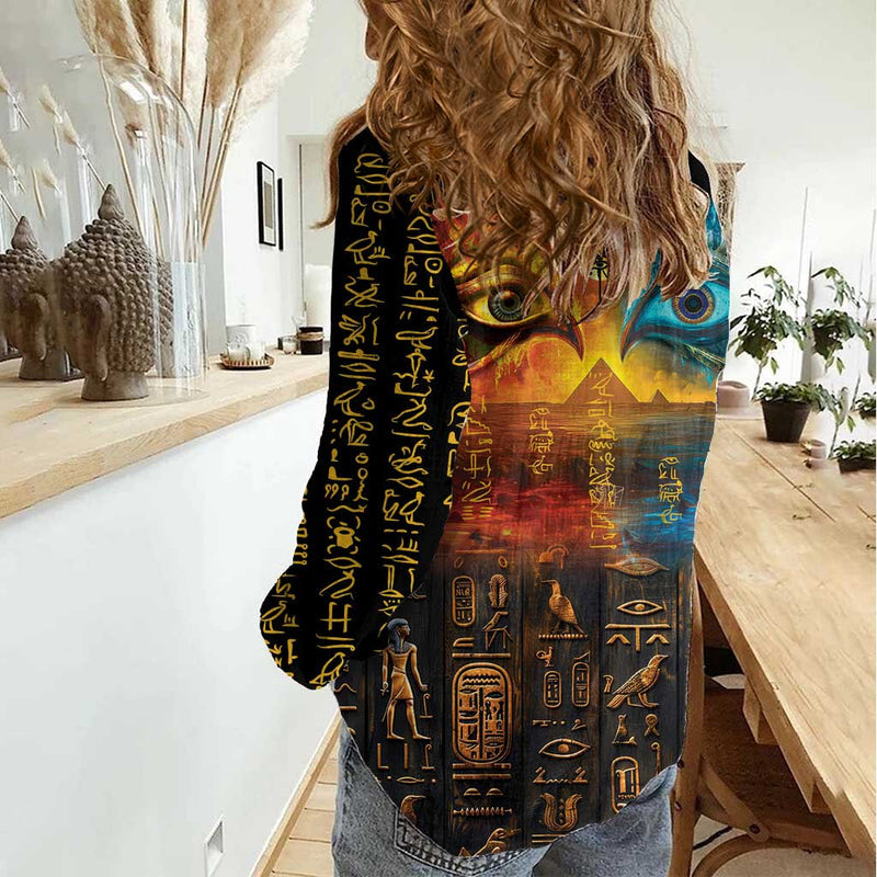 Eye of Ra and Eye of Horus Power and Magic Ancient Egyptian Mythology Women Casual Shirt