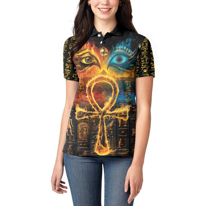 Eye of Ra and Eye of Horus Power and Magic Ancient Egyptian Mythology Women Polo Shirt