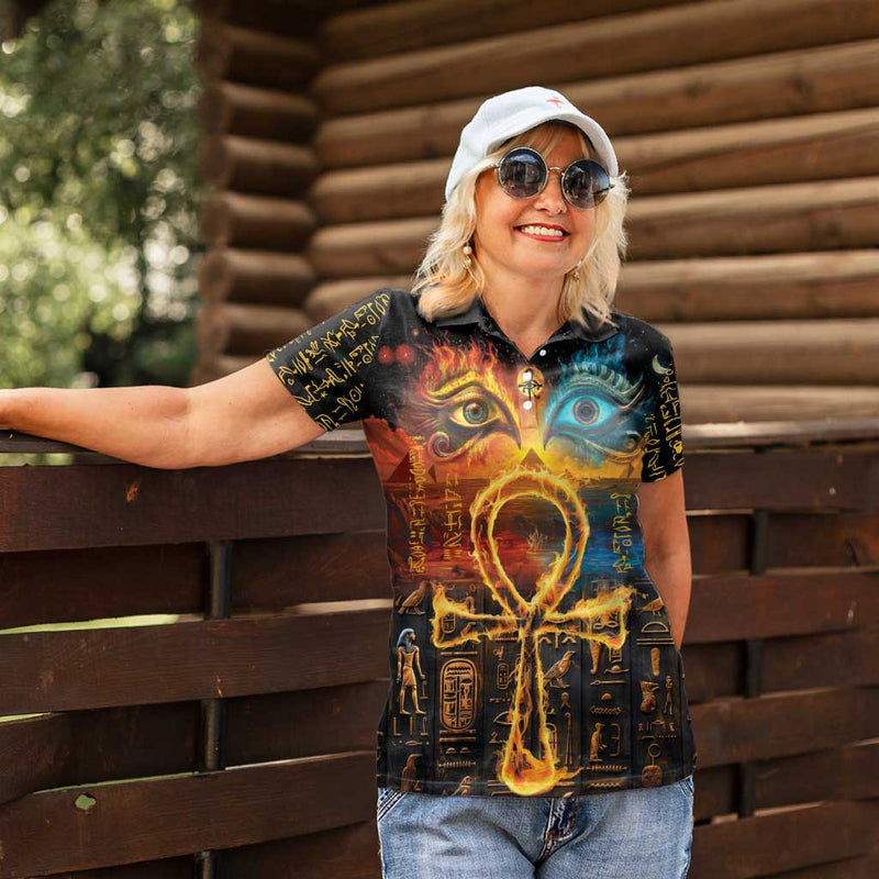 Eye of Ra and Eye of Horus Power and Magic Ancient Egyptian Mythology Women Polo Shirt
