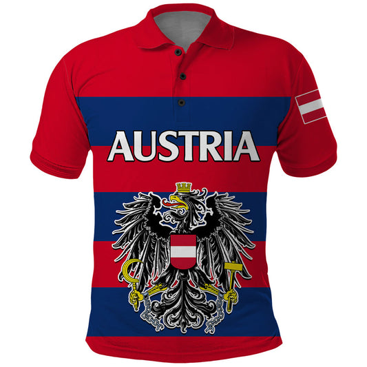 (Custom Text And Number) Austria Austrian Coat Of Arms Minimalist Red Style Polo Shirt