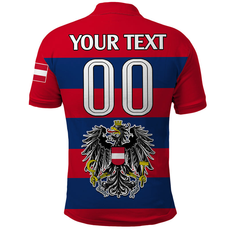 (Custom Text And Number) Austria Austrian Coat Of Arms Minimalist Red Style Polo Shirt