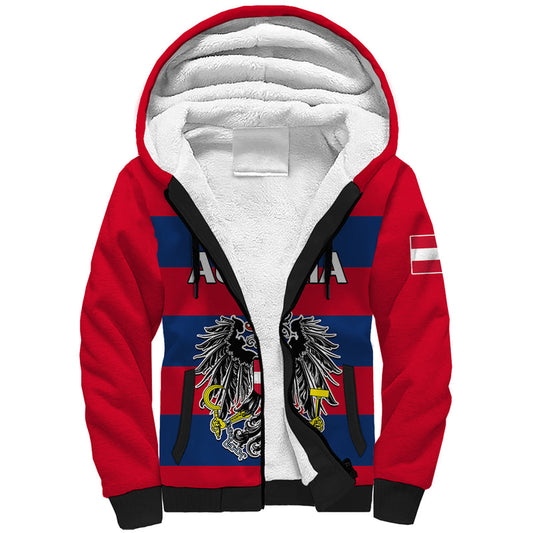(Custom Text And Number) Austria Austrian Coat Of Arms Minimalist Red Style Sherpa Hoodie