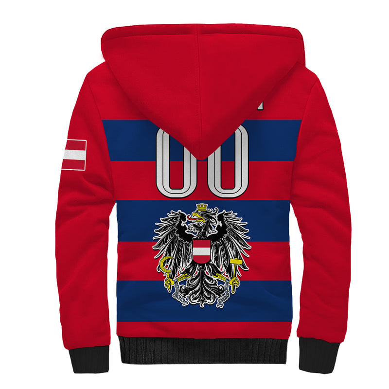 (Custom Text And Number) Austria Austrian Coat Of Arms Minimalist Red Style Sherpa Hoodie