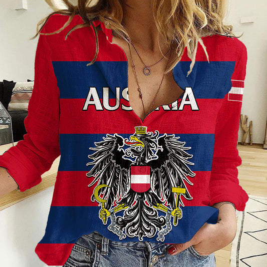 (Custom Text And Number) Austria Austrian Coat Of Arms Minimalist Red Style Women Casual Shirt