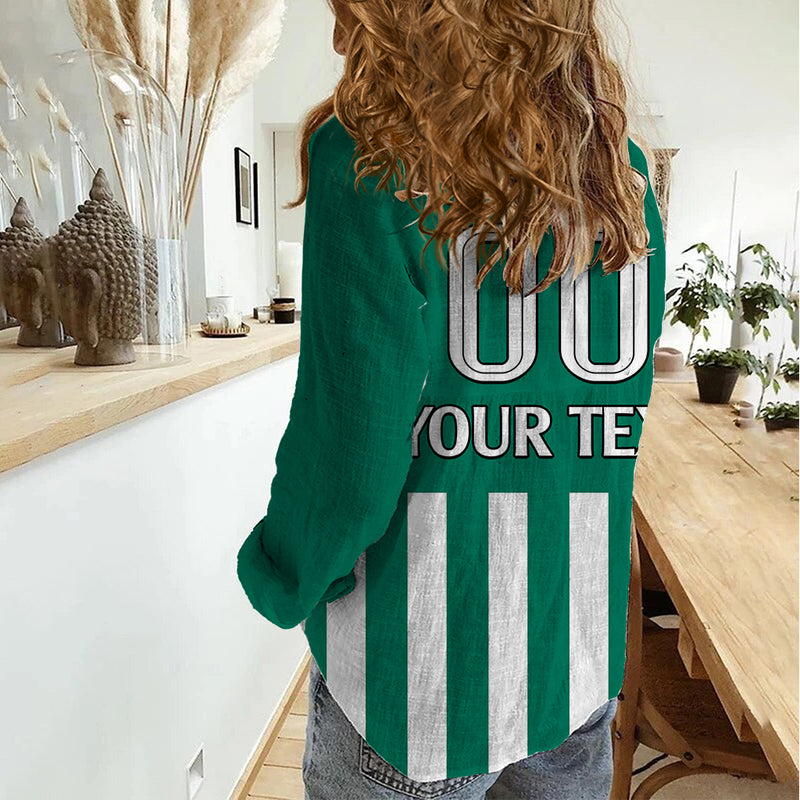 (Custom Text And Number) Austria Austrian Coat Of Arms Minimalist Green Style No1 Women Casual Shirt