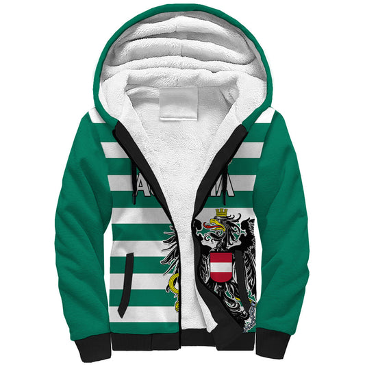 (Custom Text And Number) Austria Austrian Coat Of Arms Minimalist Green Style No2 Sherpa Hoodie