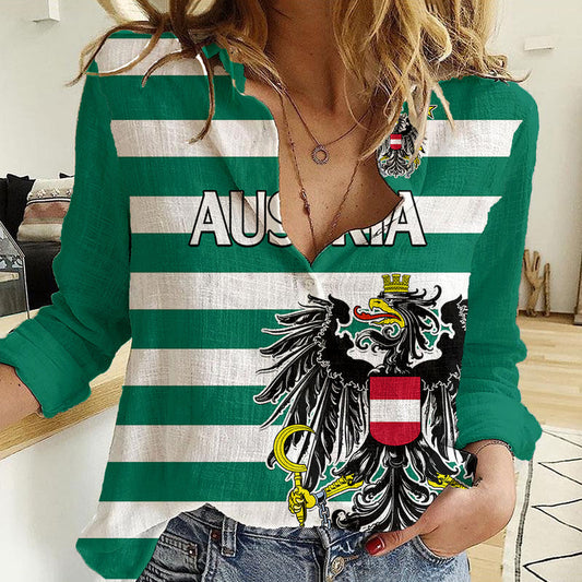 (Custom Text And Number) Austria Austrian Coat Of Arms Minimalist Green Style No2 Women Casual Shirt