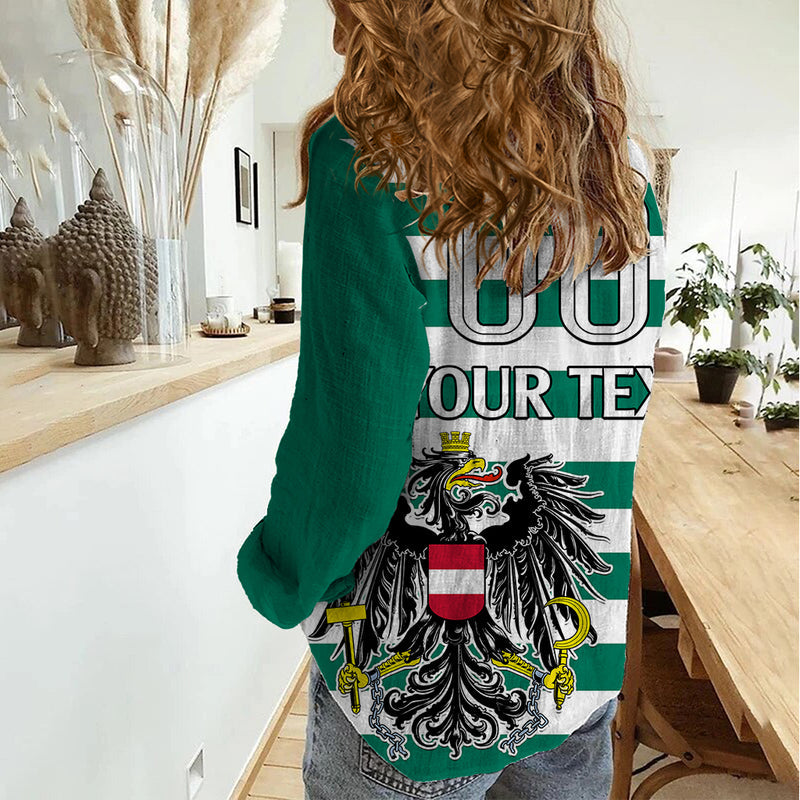 (Custom Text And Number) Austria Austrian Coat Of Arms Minimalist Green Style No2 Women Casual Shirt